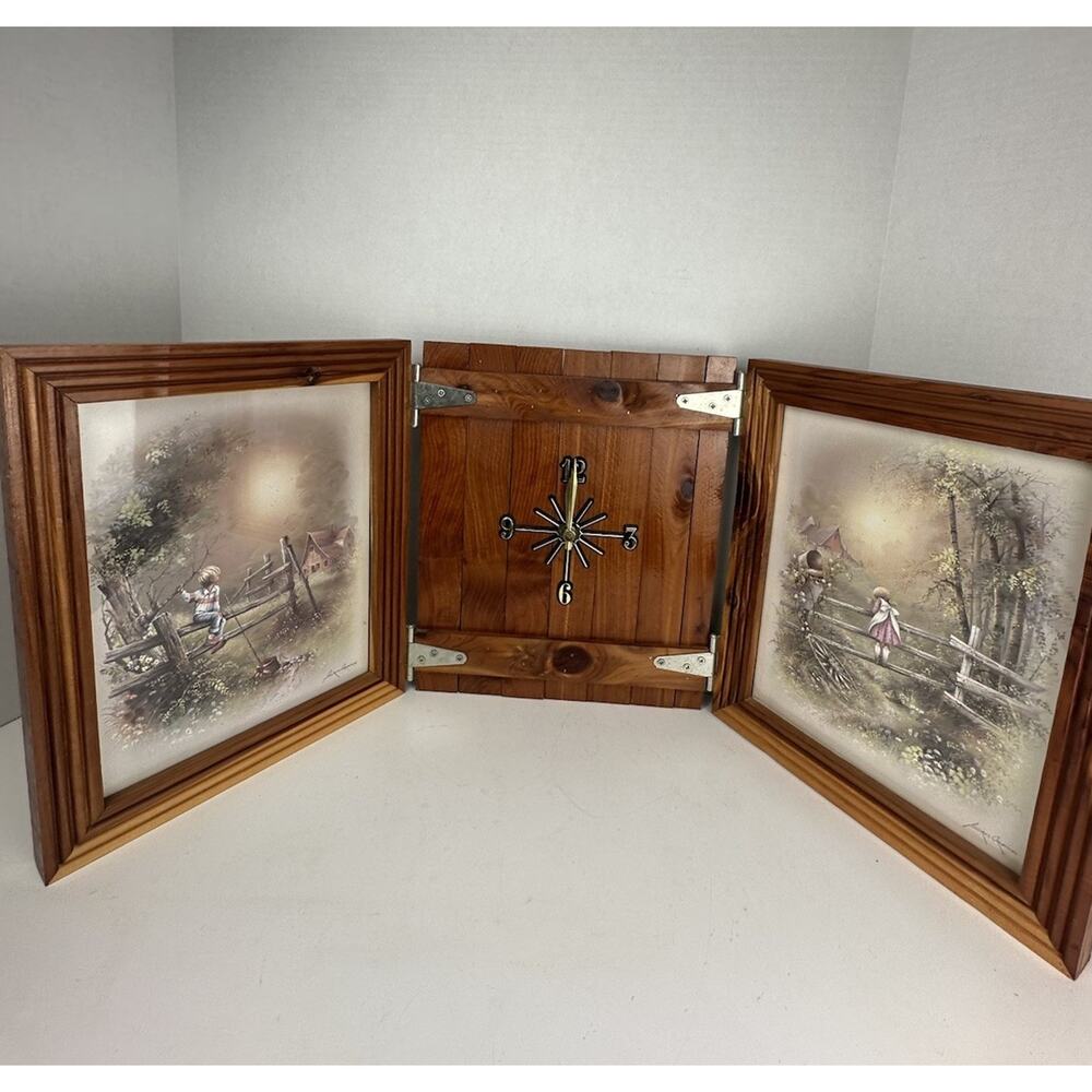 Andres Orpinas Hand Signed Framed Girl at Barn Country Scenes on 12” Wood Clock